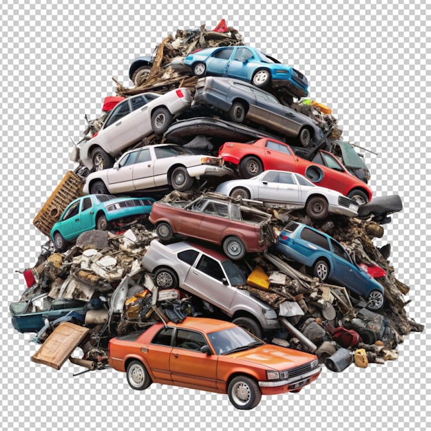 Car junk pile isolated on transparent background