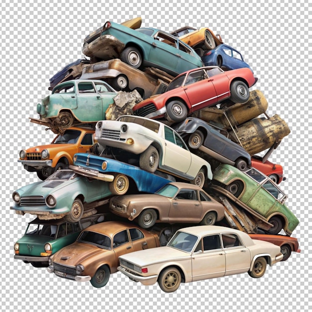 Car junk pile isolated on transparent background