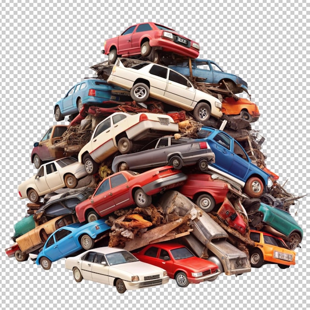 Car junk pile isolated on transparent background