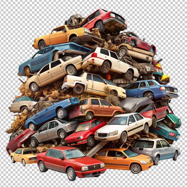 Car junk pile isolated on transparent background