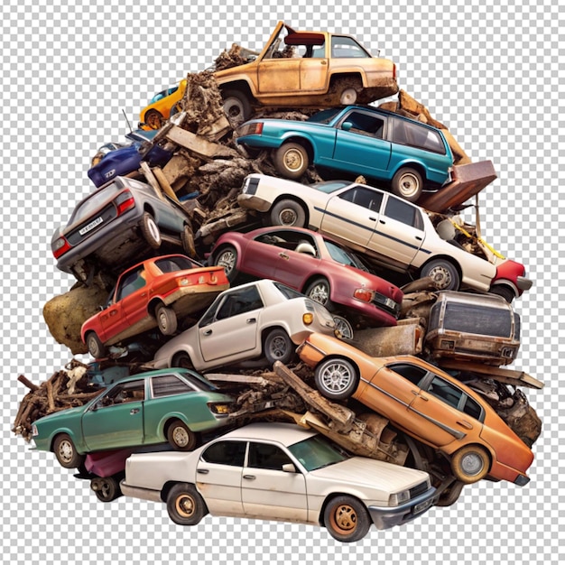 Car junk pile isolated on transparent background