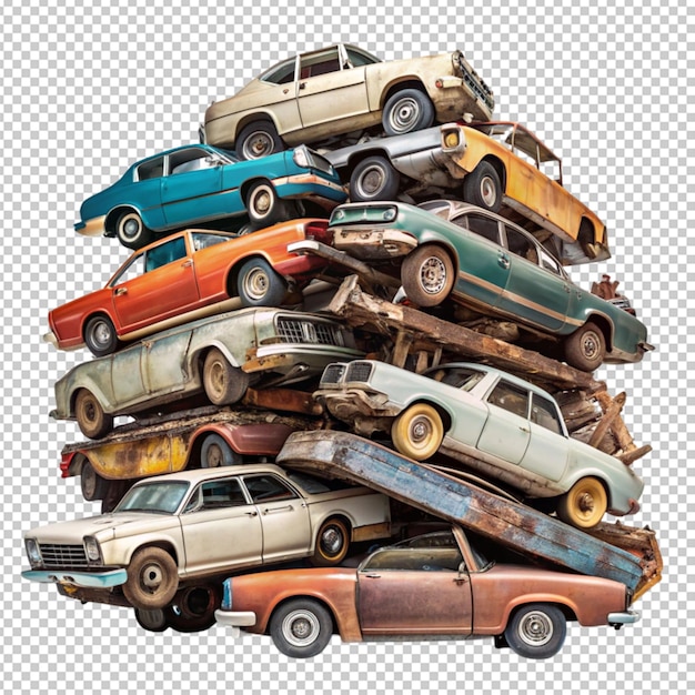 Car junk pile isolated on transparent background