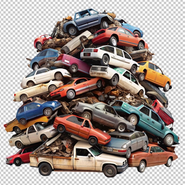 Car junk pile isolated on transparent background