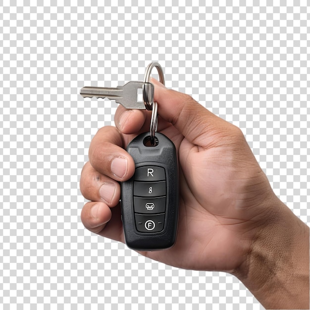 Car key with hand holding isolated on a transparent background