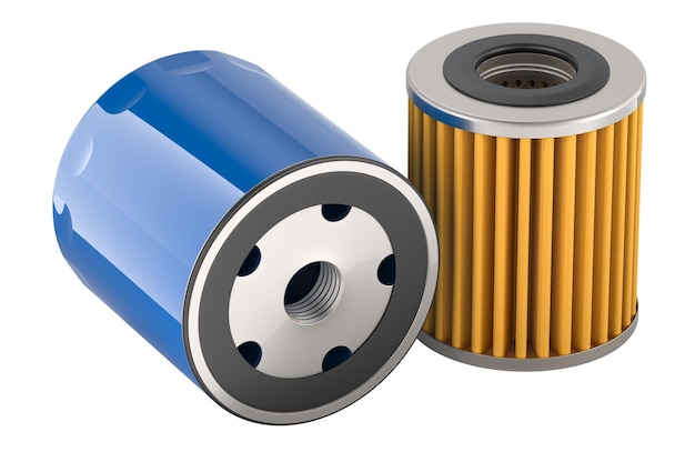 Car oil filters closeup 3D rendering isolated on transparent background