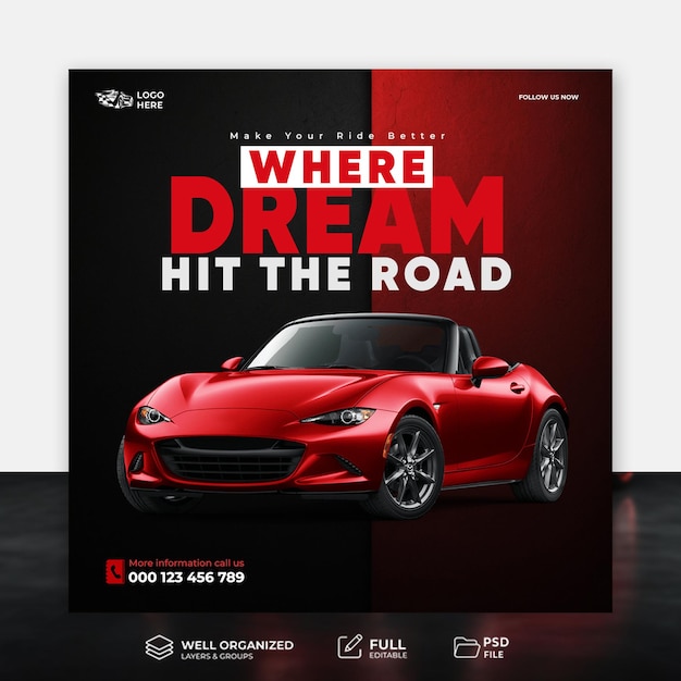 Car rent and sale automotive social media banner Flyer PSD