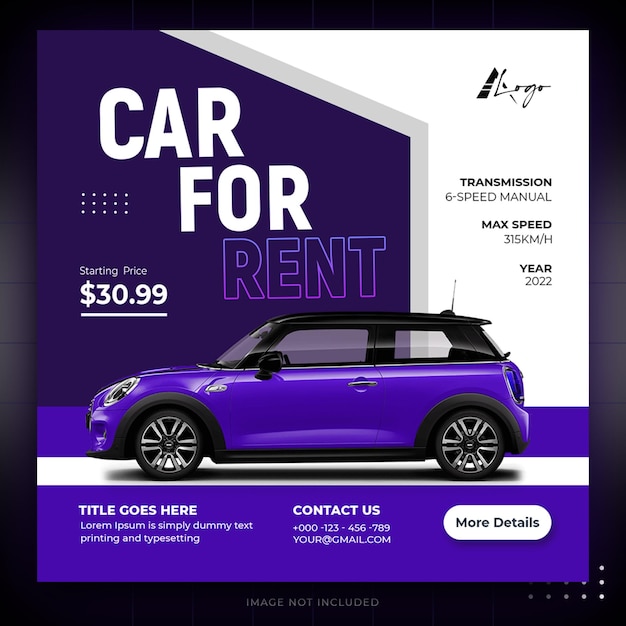 Car Rent social media sale banner or Instagram post promotion template design