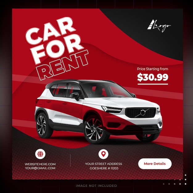 Car Rent social media sale banner or Instagram post promotion template design