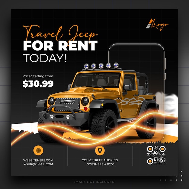 Car Rent social media sale banner or instagram post promotion template design