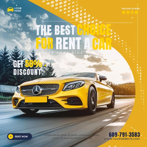 Car rental and automotive social media banner or instagram post template