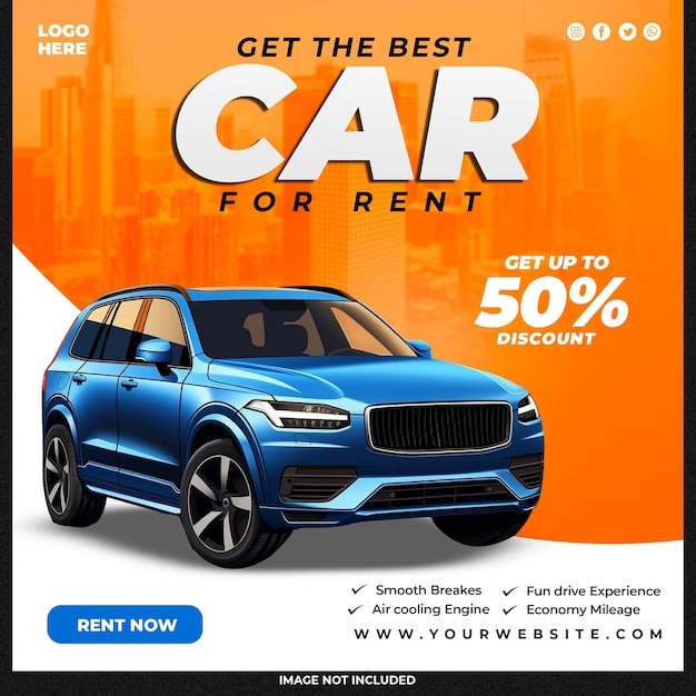 Car rental and Automotive social media banner or Instagram post template