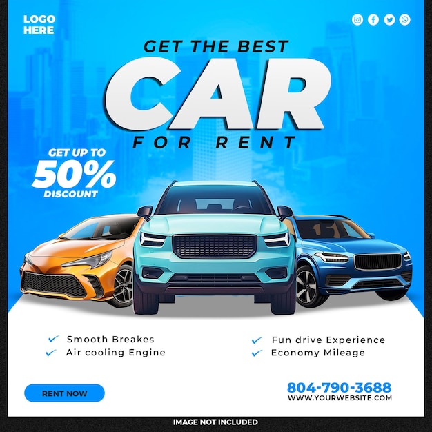 PSD car rental and automotive social media banner or instagram post template