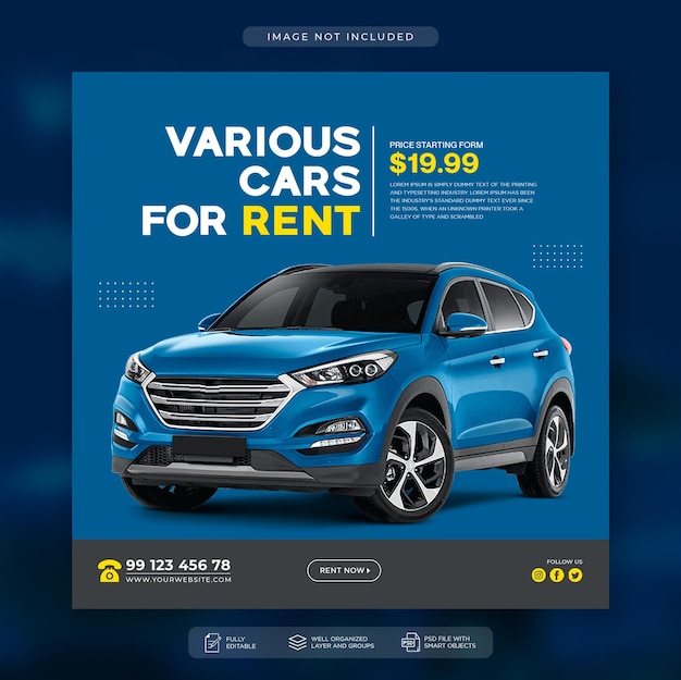 Car rental flyer social media post and web banner template