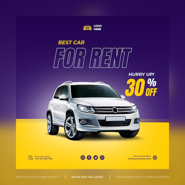 PSD car rental instagram social media post banner