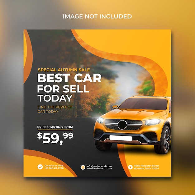 PSD car rental promotion  flyer social media post design in orange background template