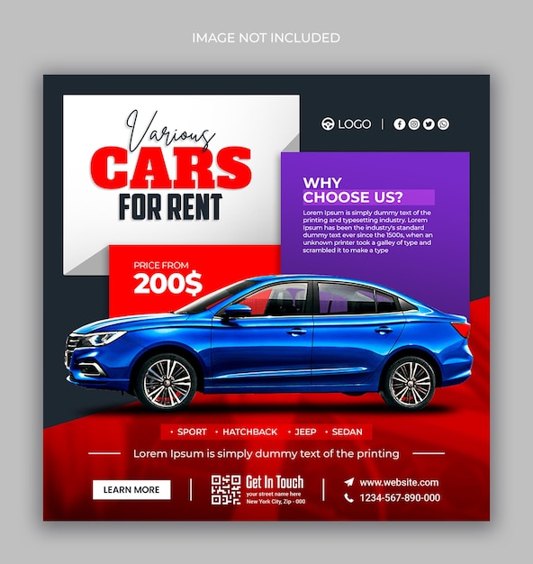 Car rental promotion social media post and web banner design template