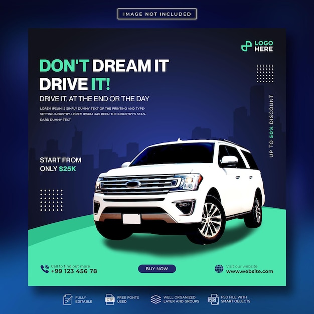 Car rental promotion social media post web banner template