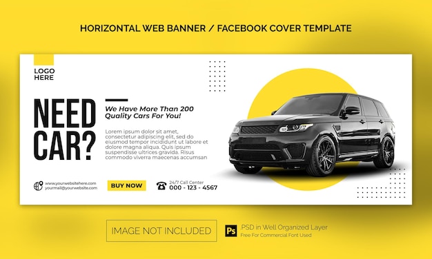 Car Rental Sale Horizontal Banner or Facebook Cover Advertising Template