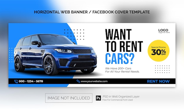 Car Rental Sale Horizontal Banner or Facebook Cover Advertising Template