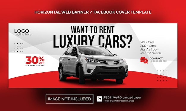 Car Rental Sale Horizontal Banner or Facebook Cover Advertising Template