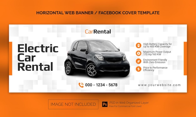 Car Rental Sale Horizontal Banner or Facebook Cover Advertising Template