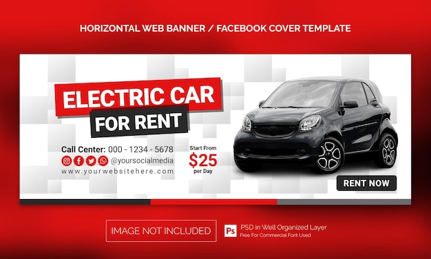 Car Rental Sale Horizontal Banner or Facebook Cover Advertising Template