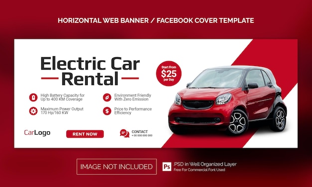 Car Rental Sale Horizontal Banner or Facebook Cover Advertising Template