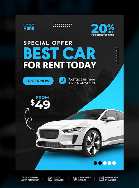 Car rental sell promotion flyer poster social media promotion template