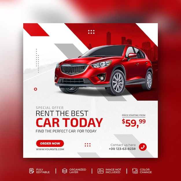 Car rental sell promotion social media Instagram post in modern background template