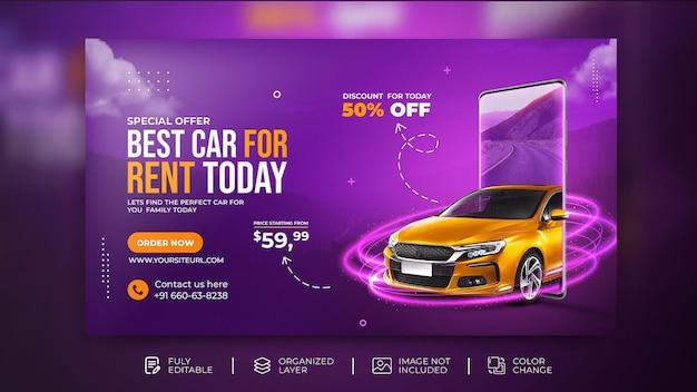 Car rental sell promotion social media promotion banner Instagram post template