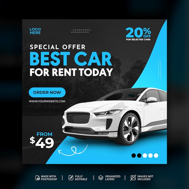 Car rental sell promotion social media promotion Instagram post banner template