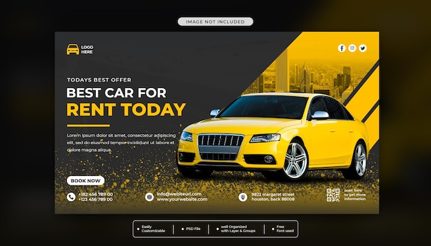 Car rental sell promotion web banner social media template in modern background template