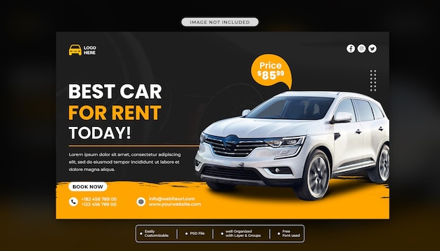 Car rental sell promotion web banner social media template in modern background template