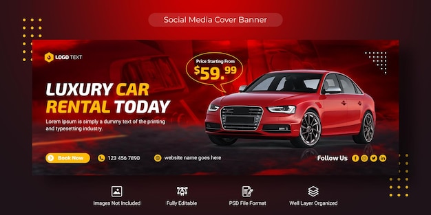 Car rental social media Facebook cover banner template