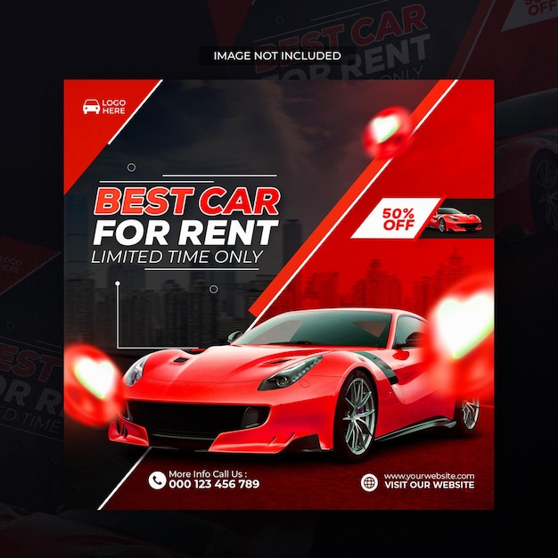 Car rental social media and Instagram post or banner template