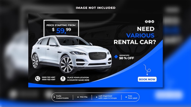 Car rental social media promotion post banner template design