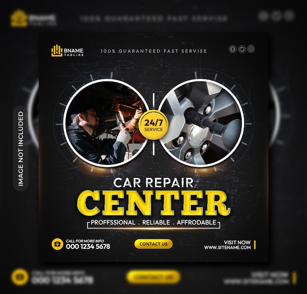 Car repair center square flyer or Instagram social media post template