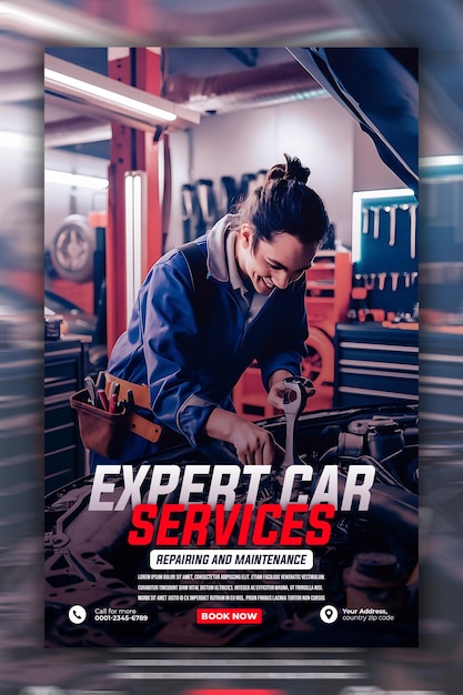 Car repairing and maintenance service social media flyer psd template