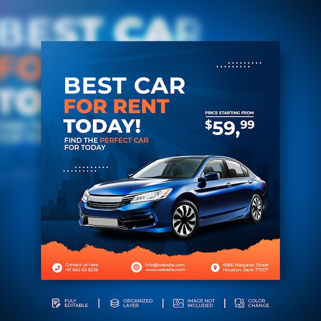 Car sale promotion social media Instagram post banner template in blue background Premium Psd