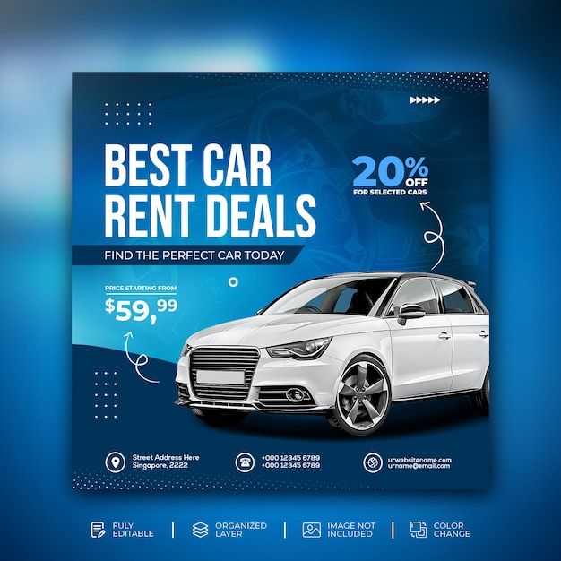 Car sale promotion social media instagram post banner template in blue background Premium Psd