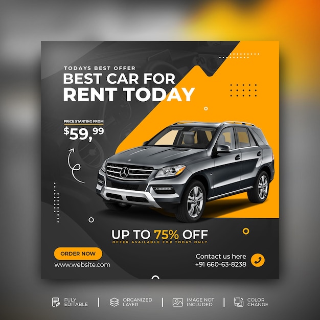 Car sale promotion social media instagram post banner template in orange background Premium Psd