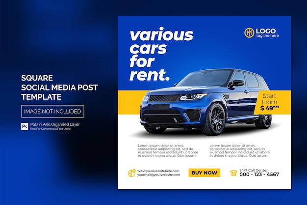 Car Social Media Instagram Post or Square Web Banner Advertising Template