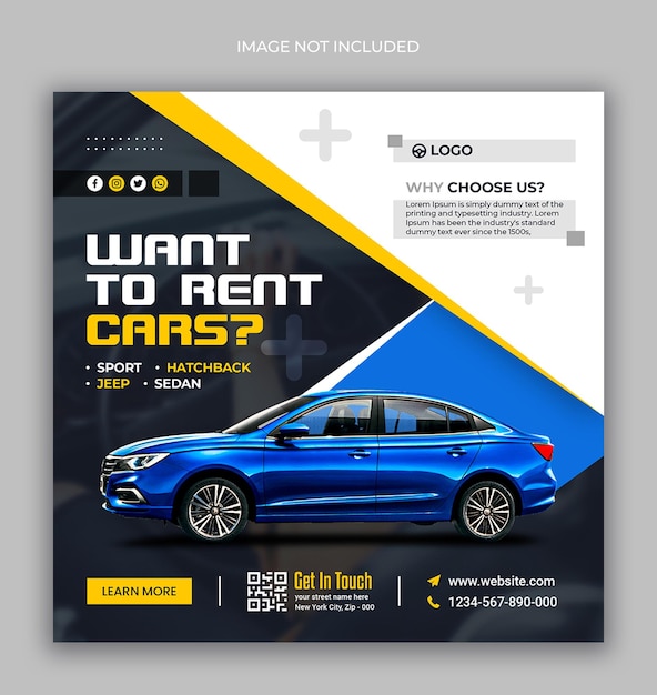 Car social media instagram post or square web banner advertising template