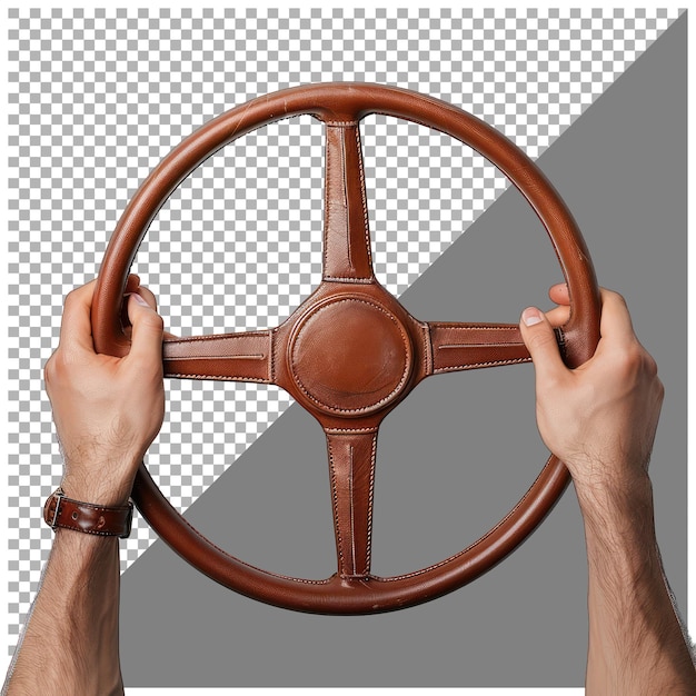 PSD car steering in a mans hand transparent background