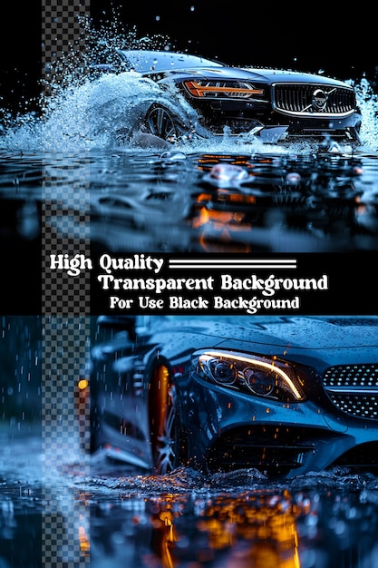 PSD a car that is under water with the title  high quality  on the cover