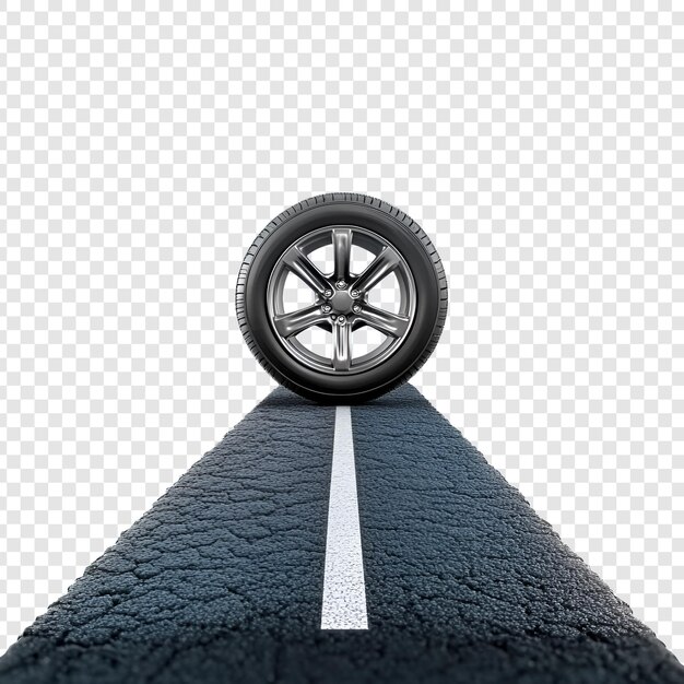 PSD car tire on road isolated on a transparent background