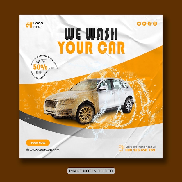 Car wash washing service creative social media banner design or square flyer