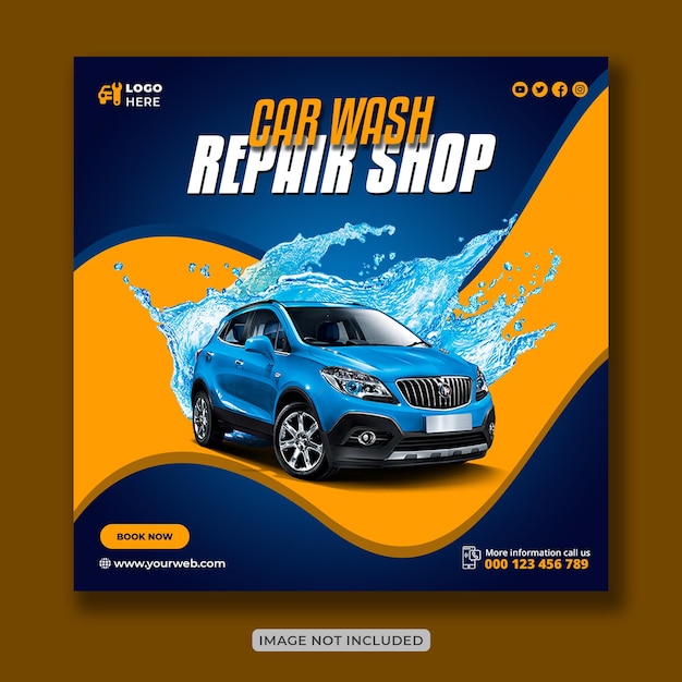 Car wash washing service creative social media banner design or square flyer