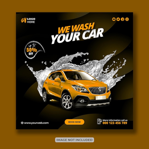 Car wash washing service creative social media banner design or square flyer