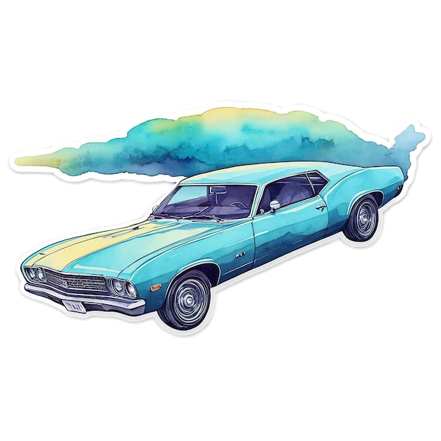 PSD car watercolor sticker isolated on transparent background